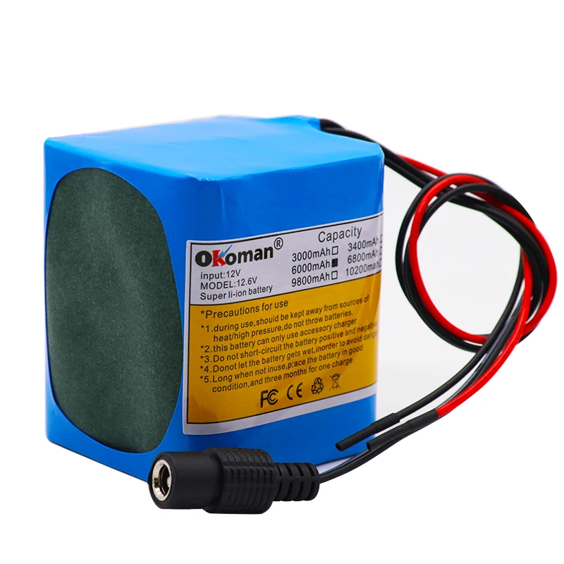 Okoman аккумулятор большой емкости 12V 6000mAh 18650 литий ионный 6Ah DC12.6V портативный