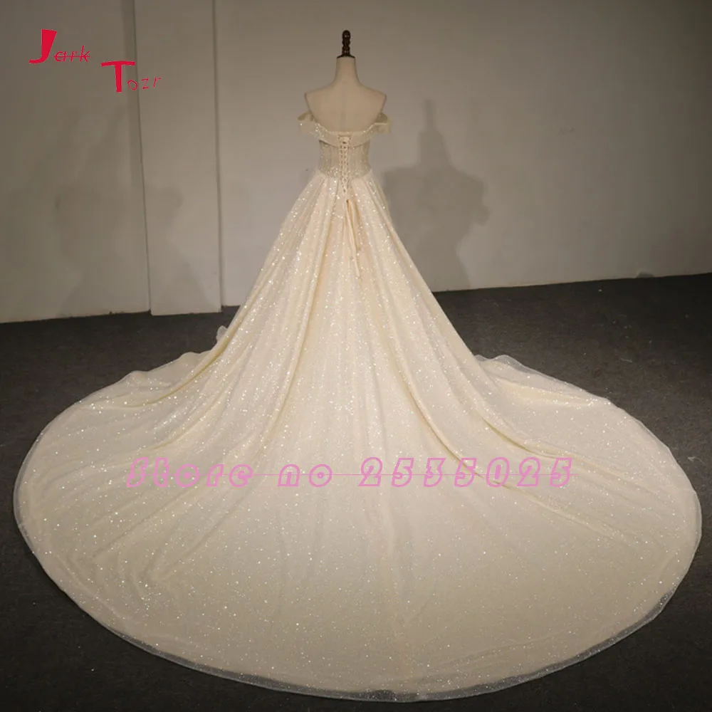 Jark Tozr Vestido De Noiva с открытыми плечами короткий рукав кружево Up Light шампанское Винтаж