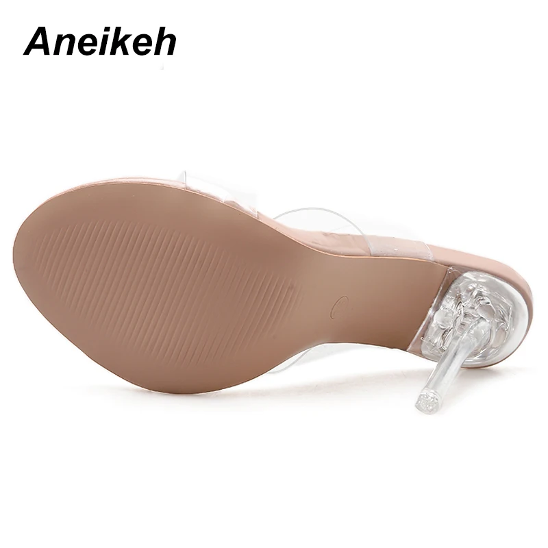 Aneikeh/; Модные Туфли-гладиаторы на резиновой подошве; женские прозрачные однотонные туфли-лодочки на тонком высоком каблуке; пикантная повседневная обувь с закрытым носком; Размеры 35-40