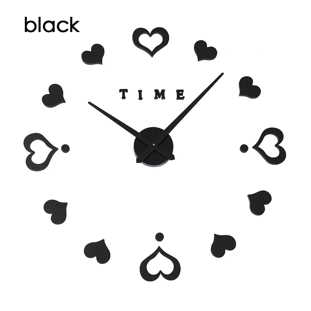 wall clock black Стена с сердечками часы светящиеся кварцевые современный дизайн модные часы люминова 3d настоящий большой бросился зеркало стикер DIY - Цвет: wall clock black