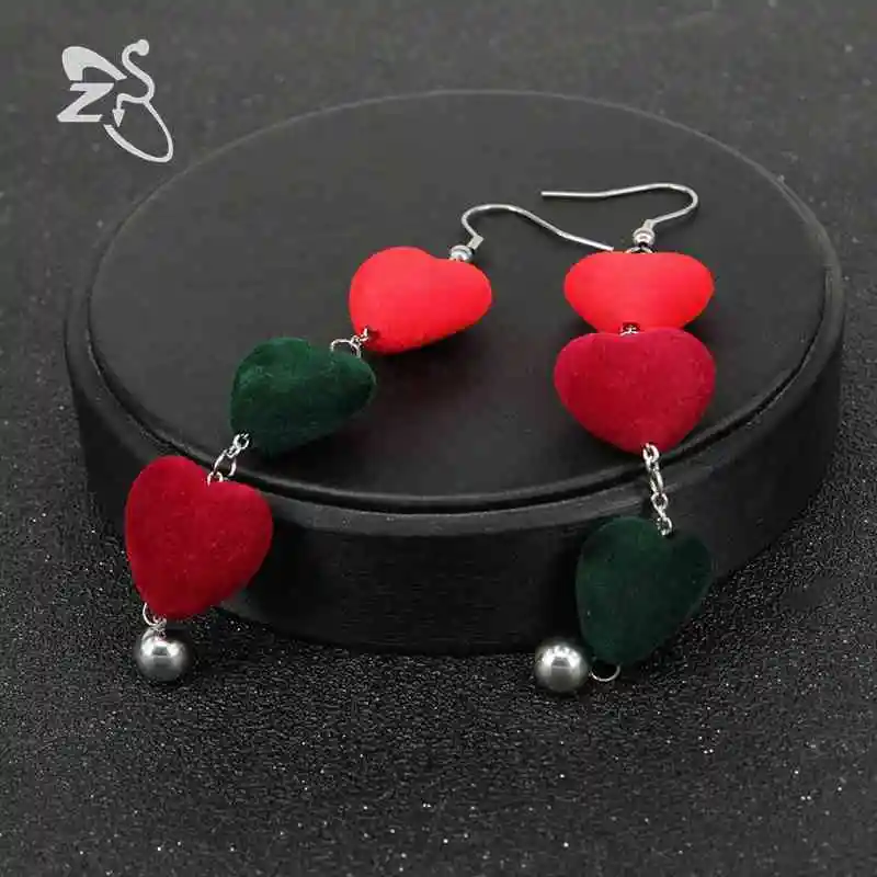 Женские Висячие серьги ZS длинные висячие с сердечками корейские Бархатные