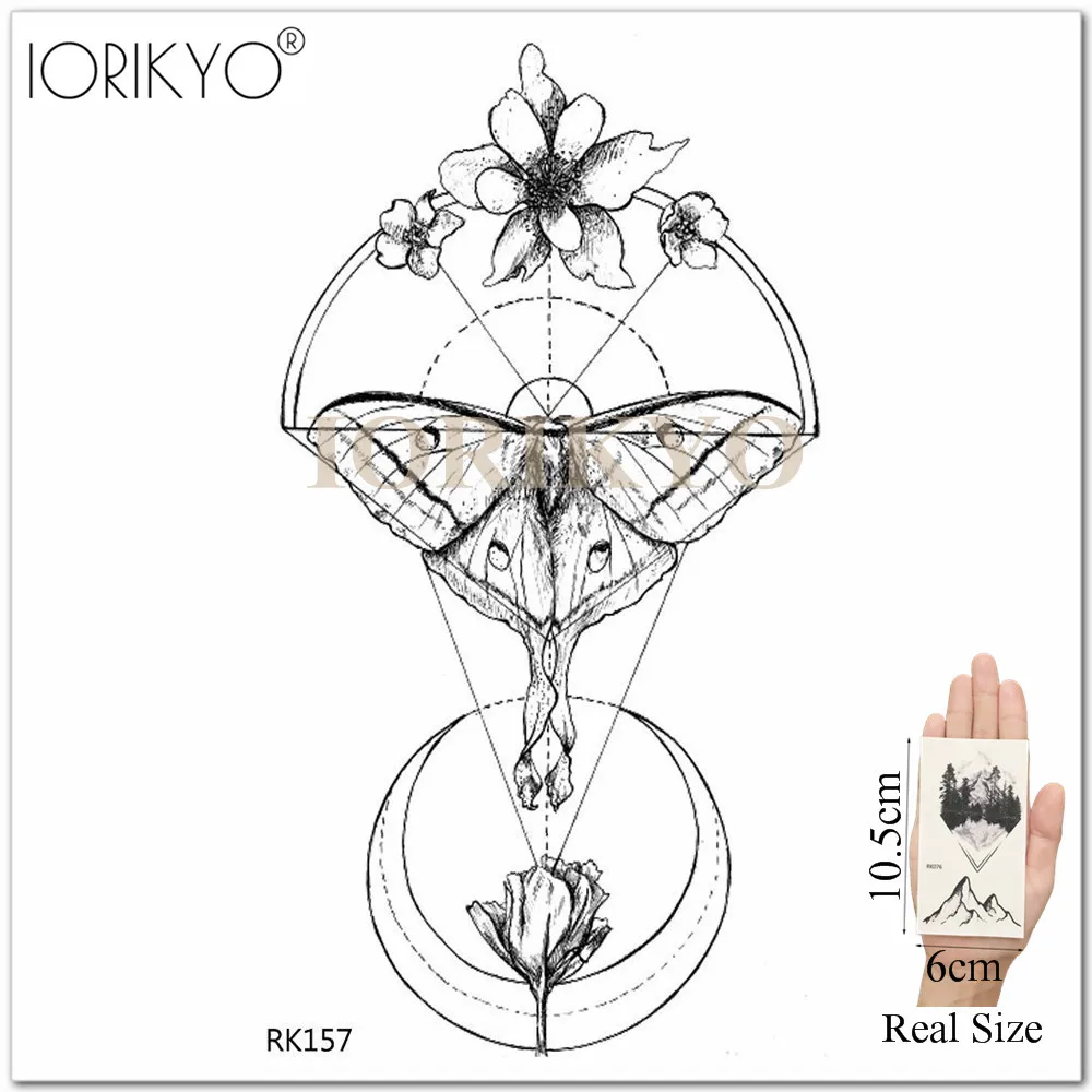 IORIKYO черная луна кошка якорь временная татуировка Геометрические Женская