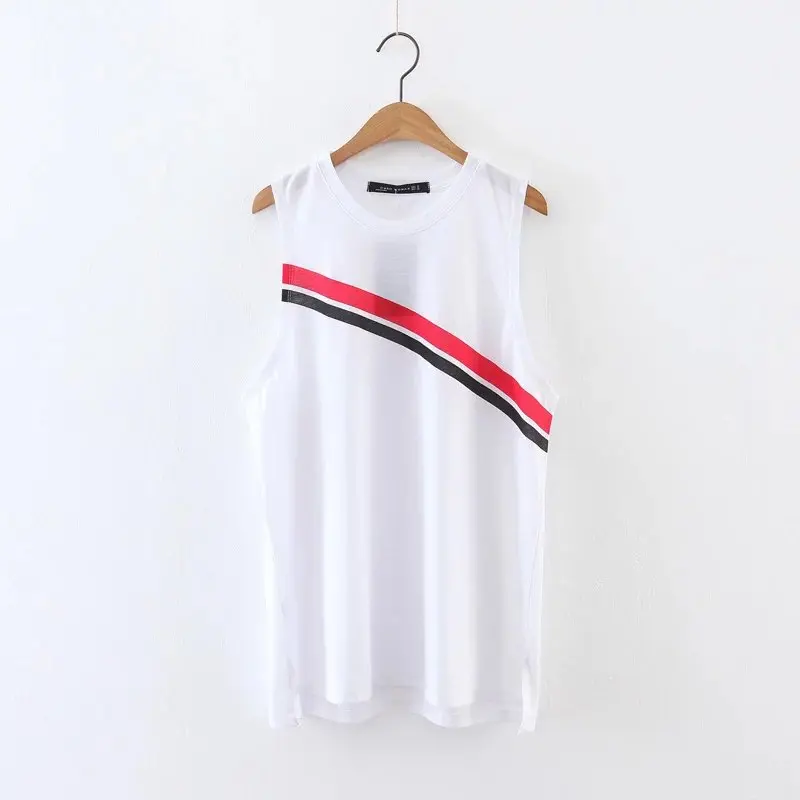 2017 Лето Горячие Продажа Рукавом Красный Черный Полосатый Белая Рубашка Вскользь