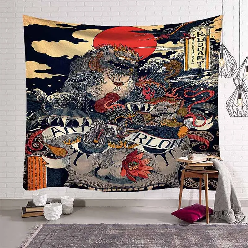 Color 2 Японский Psychedelic Ukiyo-e гобелен настенный подвешиваемый фермерский дом, декор в общежитии, цветной рыбный настенный гобелен, тонкое пляжное полотенце простынь - Цвет: Color 2