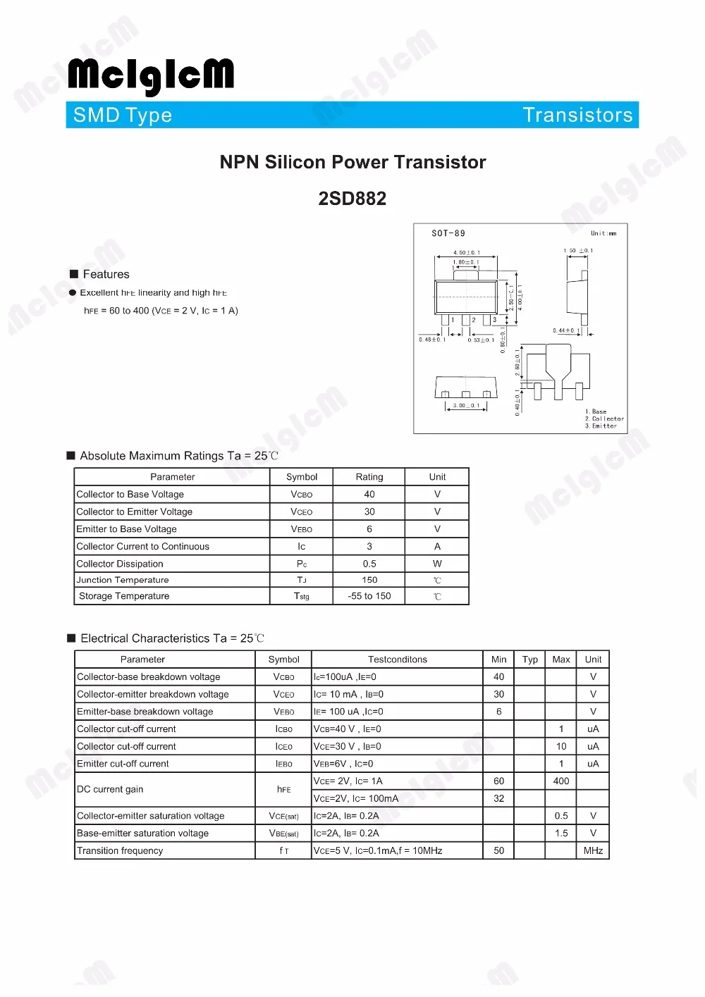 MCIGICM 100 шт. транзистор(NPN) D882 2SD882