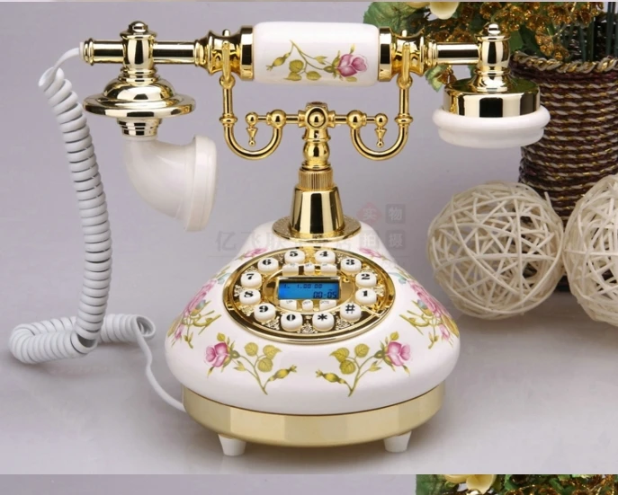 Старинный старинный телефон в рустикальном стиле/свободные руки/синяя