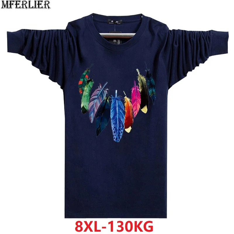 Осенняя мужская футболка 8XL хлопковая Футболка большого размера с длинным