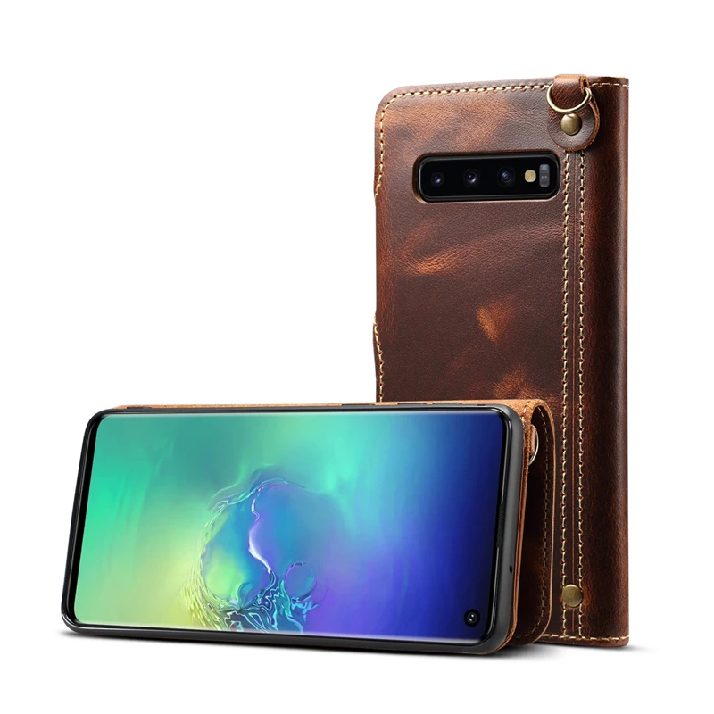 Чехол для телефона Samsung S10 S10E ретро из вощеной воловьей кожи с откидной крышкой и