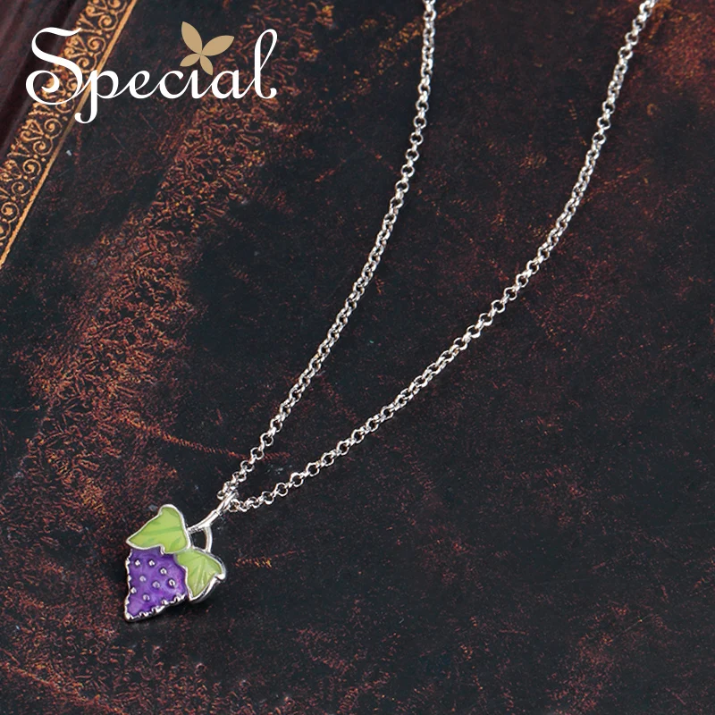 Special Brand Fashion 925 Sterling Silver Fruit Maxi Necklace Enamel Grape Necklaces &amp Pendants Jewelry Gifts for Women S1718N |