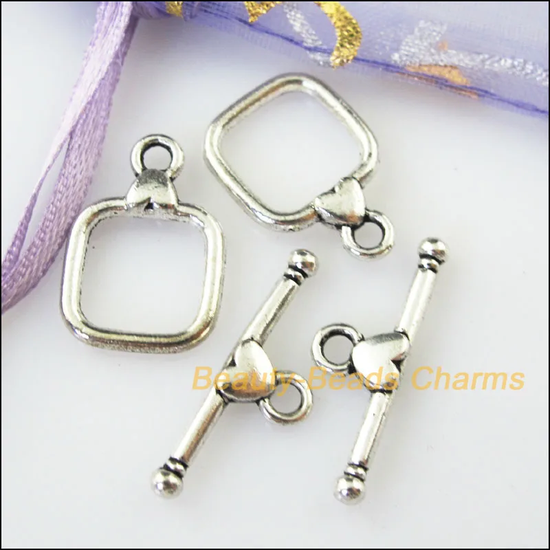 Новый 15 комплекты тибетское серебряное сердце квадратные круг браслет шарнирно