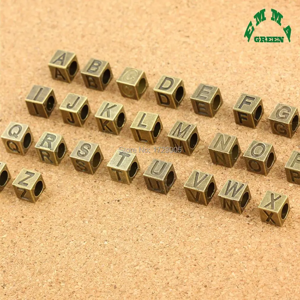 

Letters Charm 10 pieces 7x7mm 7mm Metal Letter Alphabet Beads with big hole initial d f.r.i.e.n.d.s w.i.t.c.h Retro Bronze A