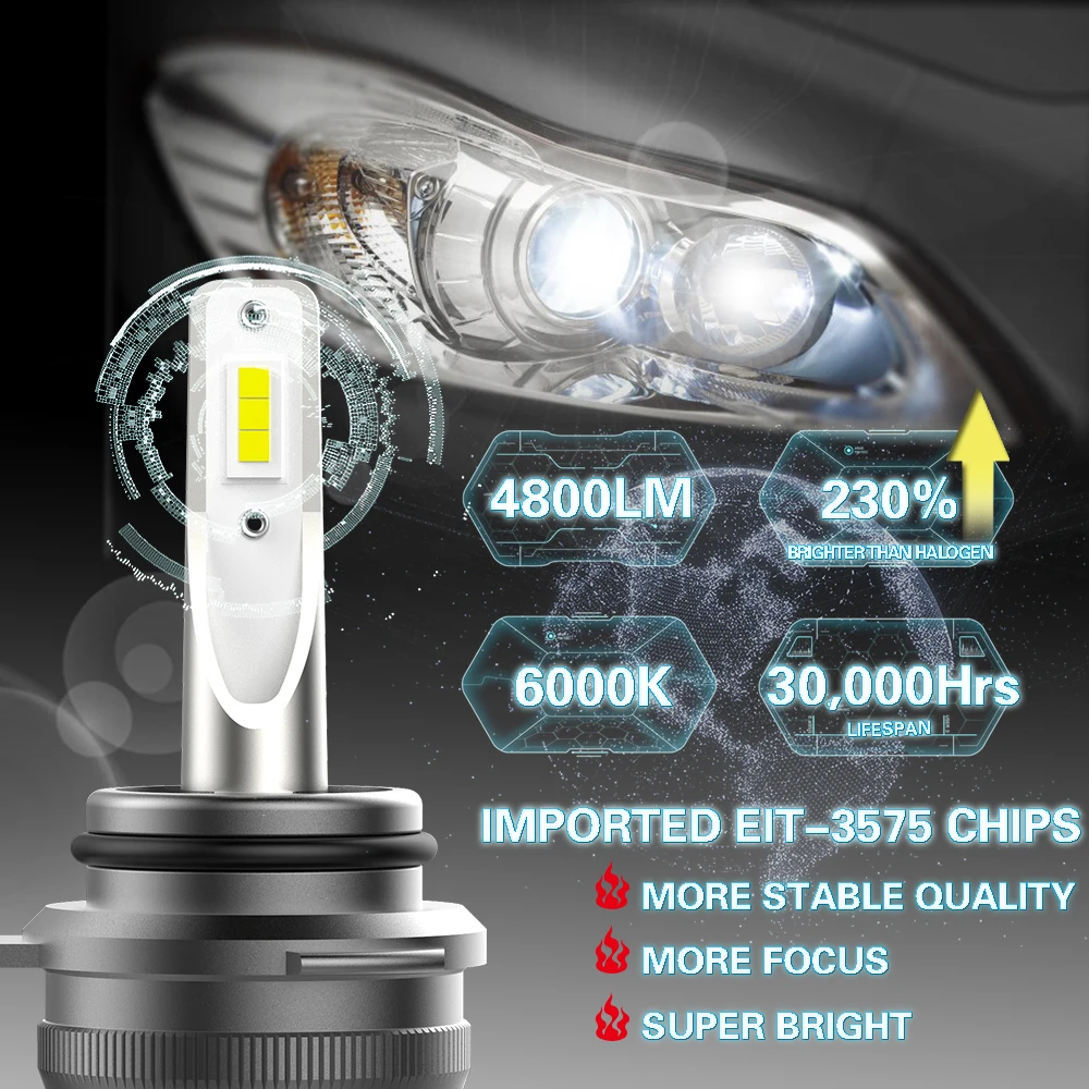 ТИНСИН 2 ШТ 5000К H4 H7 H11 H8 HB4 H1 HB3 Авто S7 Лампы накаливания 80 Вт 9600LM 6000К