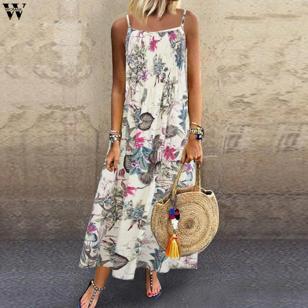 Женское длинное платье макси летнее пляжное с принтом в стиле бохо вечернее без