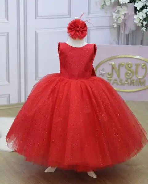 Bling bling tulle open back Floor length little princess red ball gown Pageant dress for girl glitz and Easter celebration | Детская