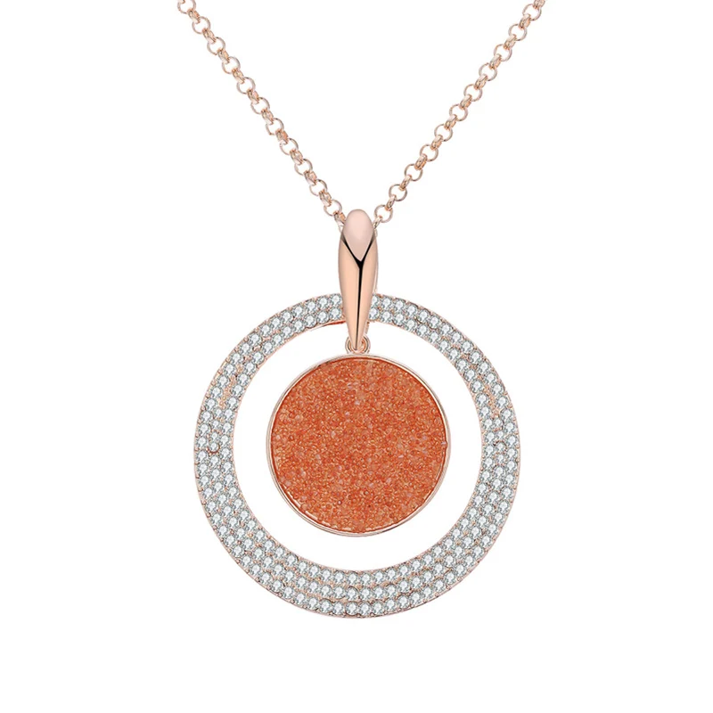 rose gold Роскошное ожерелье со стразами и кристаллами для женщин, большая круглая подвеска, длинное ожерелье, цепочка на свитер, массивные ювелирные аксессуары, подарок - Окраска металла: rose gold