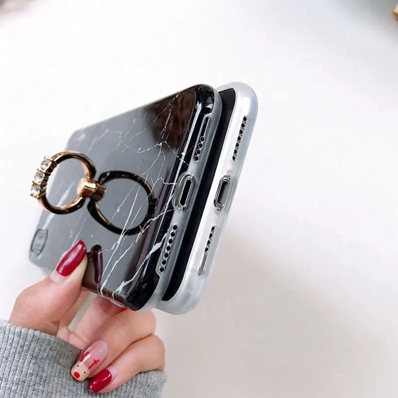 Роскошный Бриллиантовый чехол Boucho с кольцом подставкой для iPhone X XS MAX XR мраморный 6
