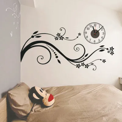 Наклейка с цветами и часами для спальни гостиной дома самодельная Съемная