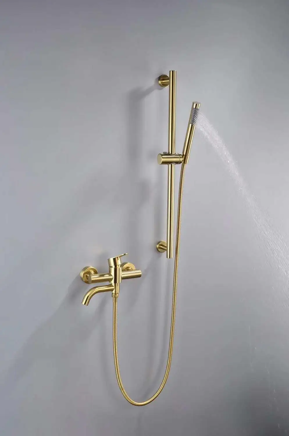 

Top quality Gold Brushed bathroom shower faucet set Cold and hot water faucet set with slide bar ,All stainless steel