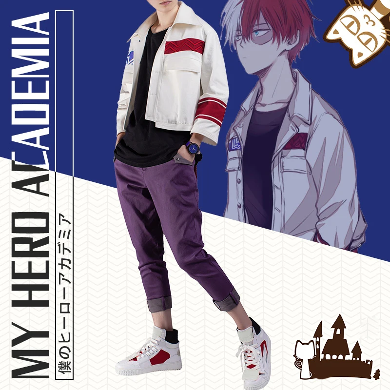 Аниме Boku no Hero Academy My Todoroki Shoto косплей костюм модный пальто + брюки футболка