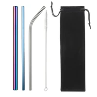 metal reusable straw eco friendly 304 stainless steel straw smoothies drinking straws set with brush bag wholesale hot sale