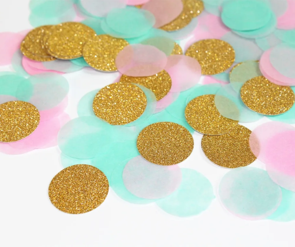 

NEW Mint Pink and Gold Glitter Tissue Confetti 1 Inch Circle Confetti Party Confetti Decorations