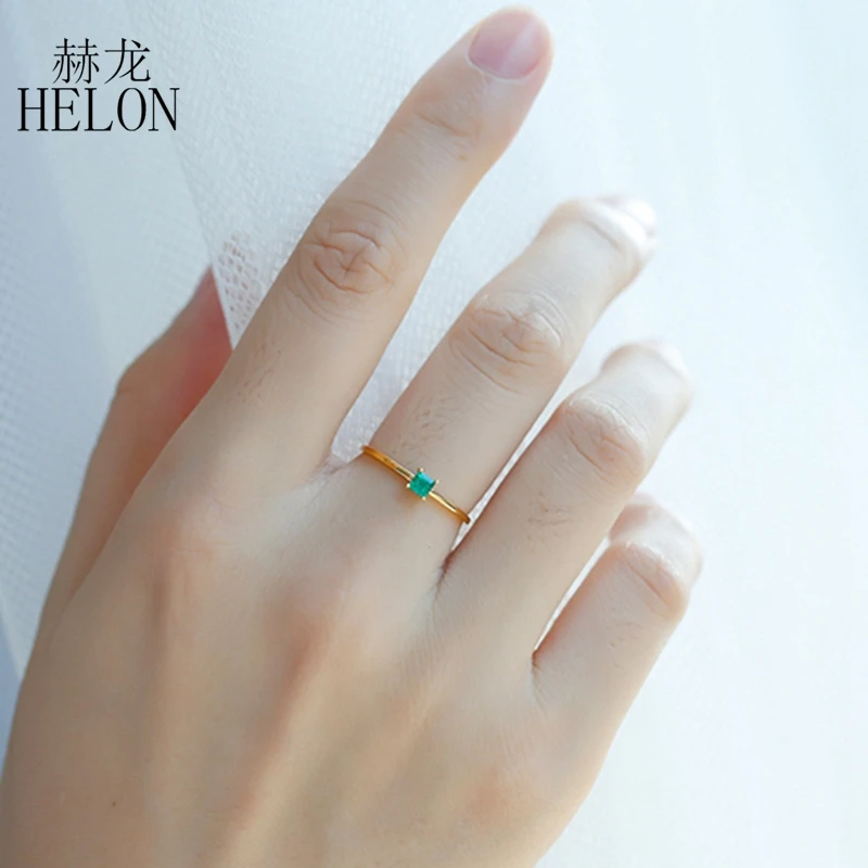 HELON Изумрудное кольцо Solid 14 К желтое золото 0.2ct натуральный изумруд простой дизайн Обручальное Кольцо женское драгоценные камни кольцо ювелирные изделия из драгоценных камней