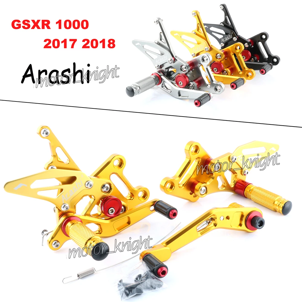 

For SUZUKI GSXR 1000 2017 2018 GSXR1000 17 18 CNC 7075 Aluminum Alloy Arashi CNC Adjustable Footrest Rider Foot Pegs Rearset