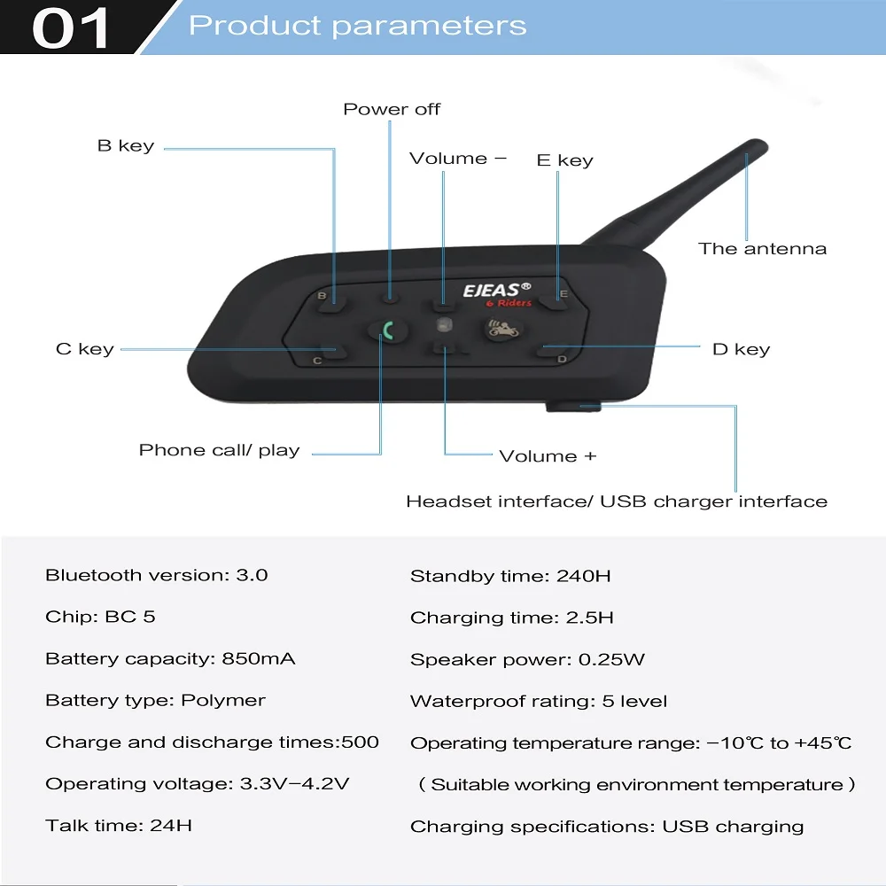Bluetooth Интерком V6PRO для мотоциклетного шлема 1200 м 5 уровней
