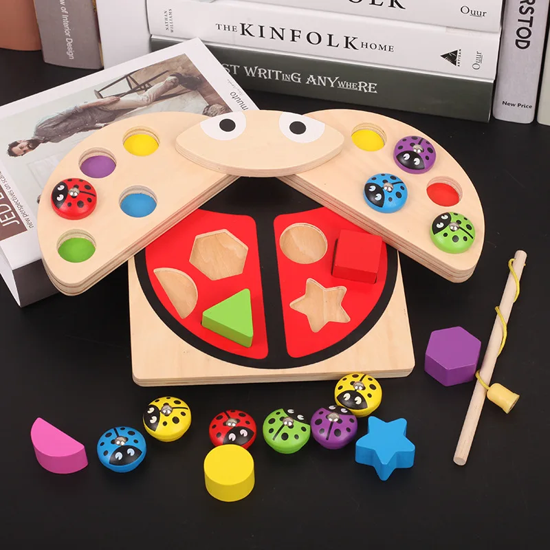 

Educational toy Baby Wooden toys Ladybug Game multicolour Shape block Learning & Educational table fish game for children