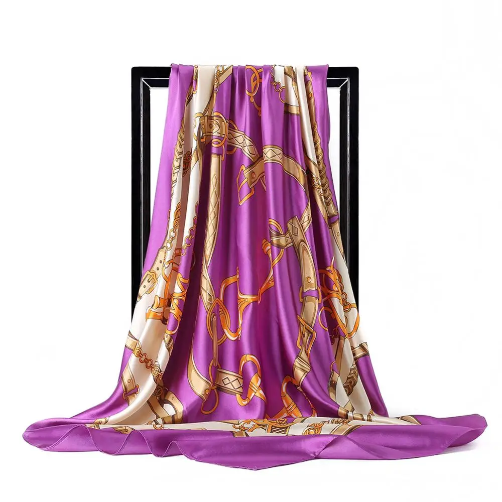 Silk Scarves for Women Print Foulard Satin Square Head Hijab Scarfs For Ladies Luxury Brand Shawls 90*90 Bandana Large Scarf |