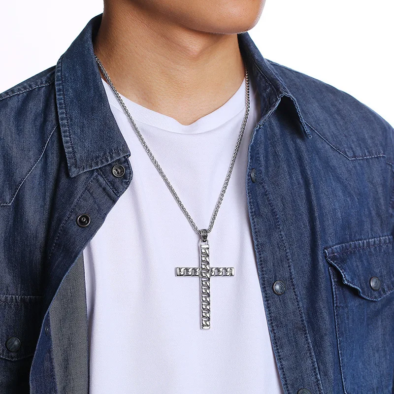 High Quality Men Cross Necklace Stainless Steel 60CM Chain Jesus Prayer Crucifix For Wome Best Gifts | Украшения и аксессуары