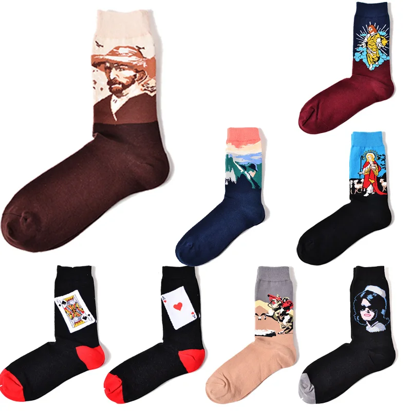 

Новый дизайн, рисунок масляной живописи, унисекс, мужские 3d носки в ретро стиле, Длинные хлопковые милые детские носки с Иисусом Христа