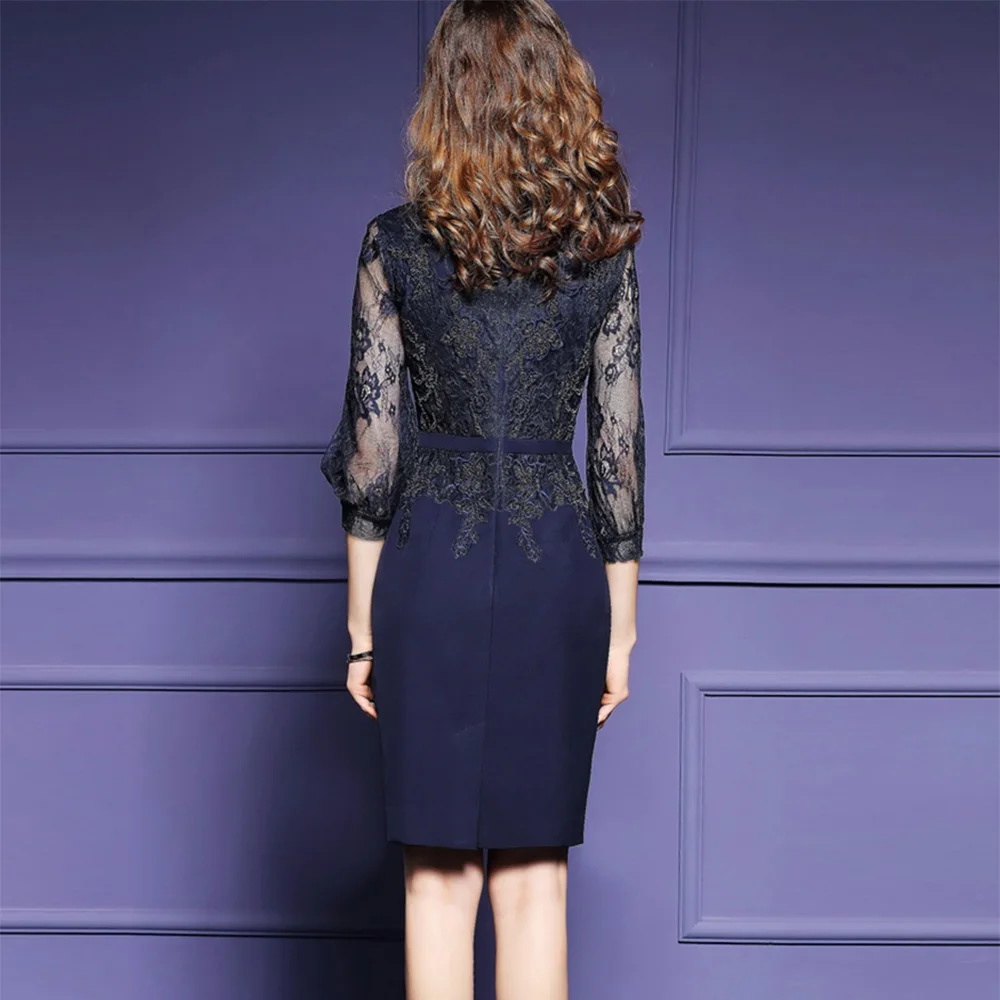 Kinikiss весенние женские Bodycon платье сексуальные синий прозрачный лоскутное