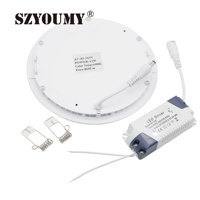 SZYOUMY высокая яркость 10 шт. Светодиодные панельные лампы 12 Вт круглая 2835 SMD
