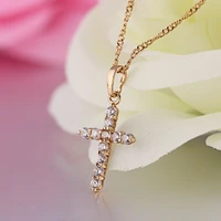 women crystal cross pendant necklace floating charms jewelry pingente gold ouro cameo pendulum bijuterias for lovers sets n0210