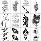 VANKIRS 3D черная временная татуировка для женщин, боди-арт, эскиз, перо, птицы, татуировки, наклейки для мужчин, волк, гора, тату, грудь, паста