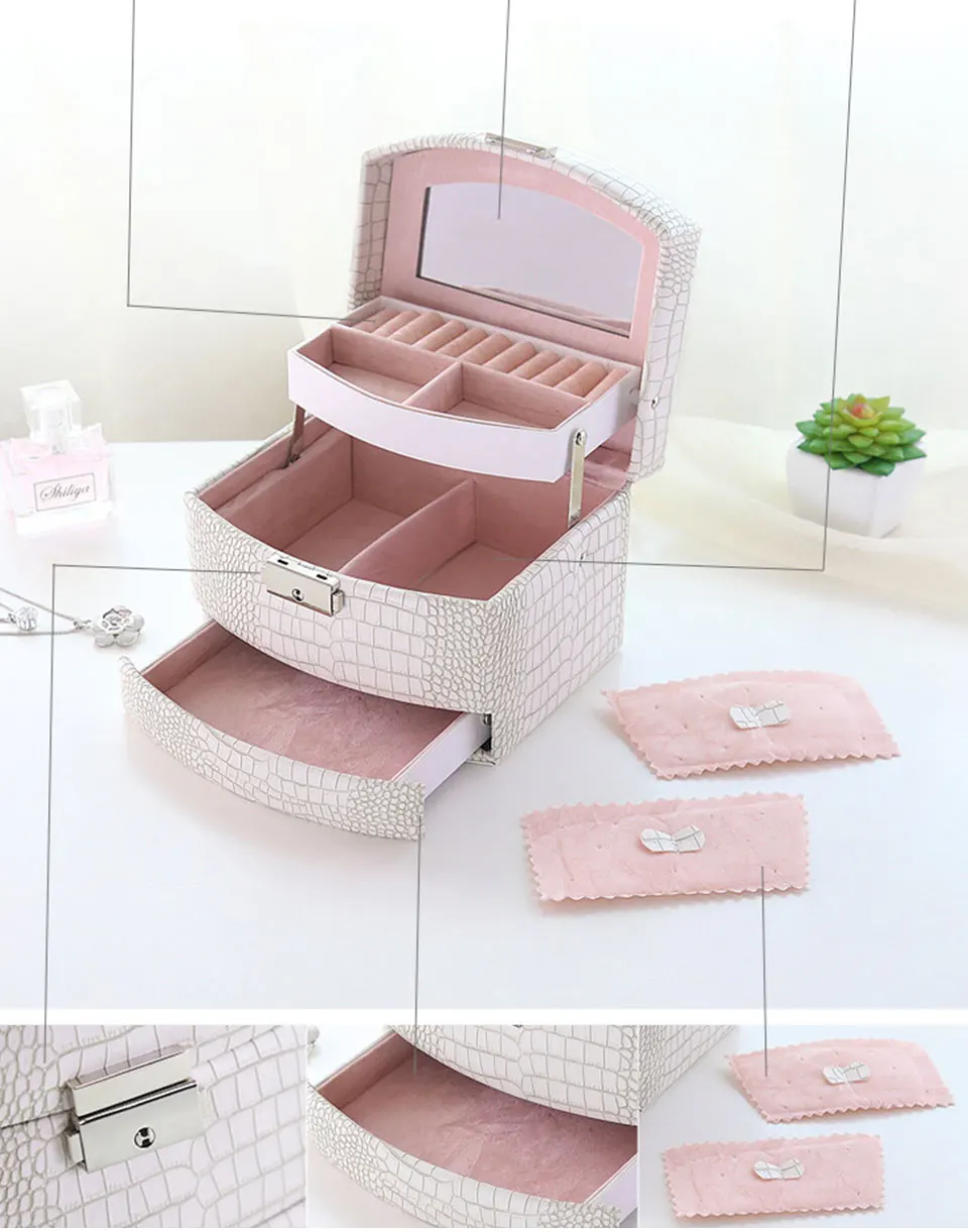 Женская косметичка, Женская портативная шкатулка, серьги, ожерелья, коробка для хранения, органайзер, большая емкость, для хранения, для путешествий, косметичка