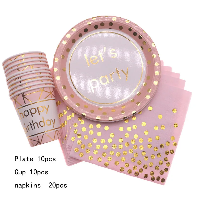 День рождения украшения одноразовые Бумага соломы пластины чашки золото посуда
