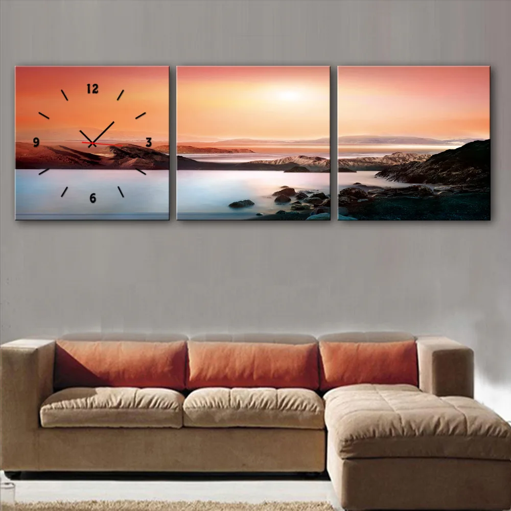 Бесплатная доставка E HOME часы в виде солнца на холсте 3 шт настенные часы|canvas