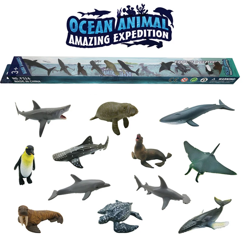 12pcs Mini Set Emulational Children Animal Toys Solid Plastic Material Dinosaur/wild Animal/marine animal Doll With Box|Игровые фигурки