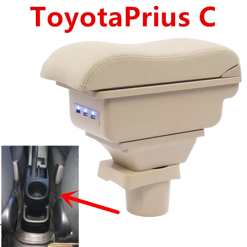 For ToyotaPrius C Prius C armrest box central Store content Storage box Aqua armrest box with cup holder ashtray USB interface