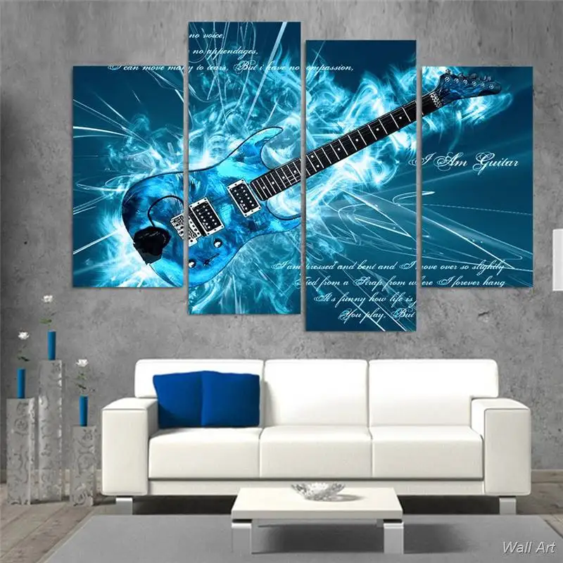 

Hd Printed 4 Piece Canvas Art Cool Blue Abstract Guitar Painting Wall Pictures For Living Room Modern Free Shipping -92772-YP