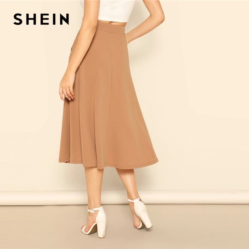 SHEIN Юбка С Высокой Талией И Карманами, Элегантная Повседневная Юбка В Стиле Кэжуал