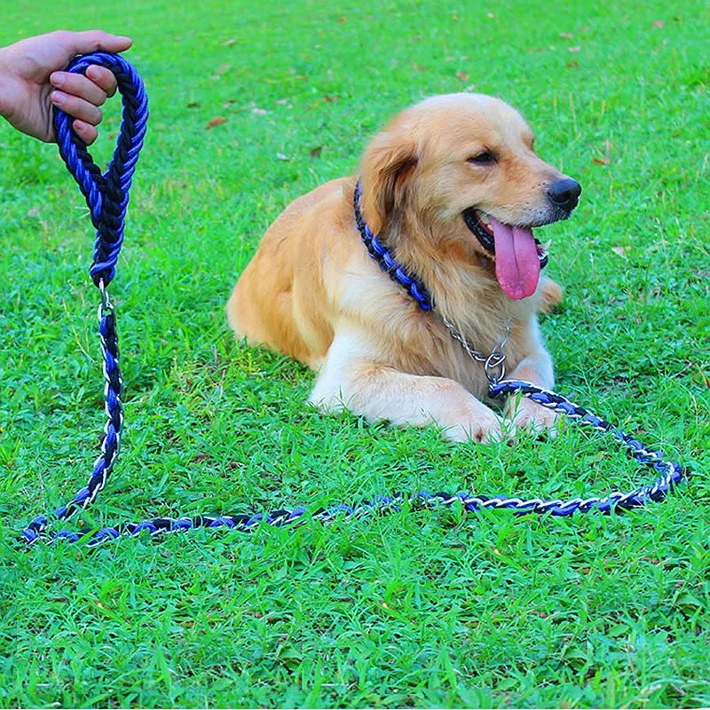 

High Quality Bite Proof Heavy Duty Chain Dog Leash Pet Metal Handle Trigger Hook Large dogs Collar Keep Safe collier chien