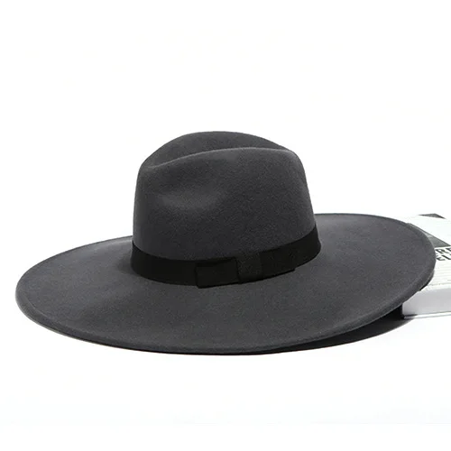 Фибоначчи 12 см с большими полями Fedora Мужская Женская модная джазовая шляпа осень зима Трилби шерстяные фетровые шляпы для женщин еврейская шляпа - Цвет: Серый