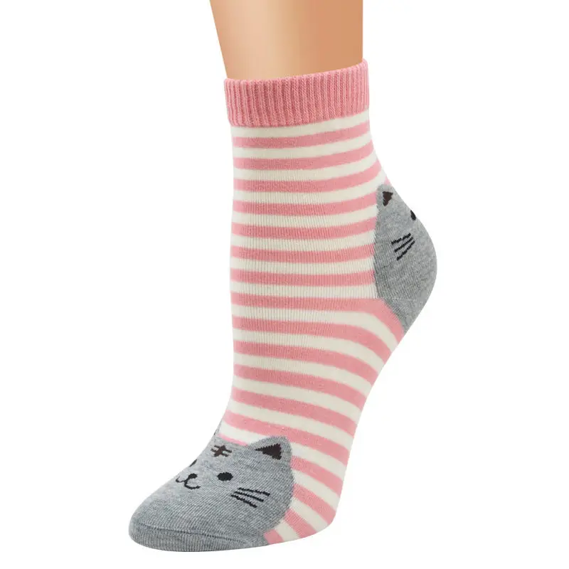 Женские хлопковые носки в полоску Корейском стиле Harajuku Kawaii милые животные 3D