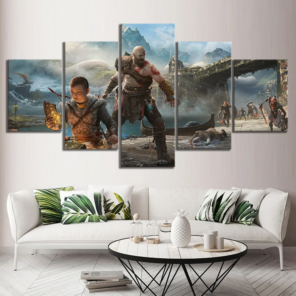 Настенные художественные украшения для дома гостиной 5 шт. God of War Game холст