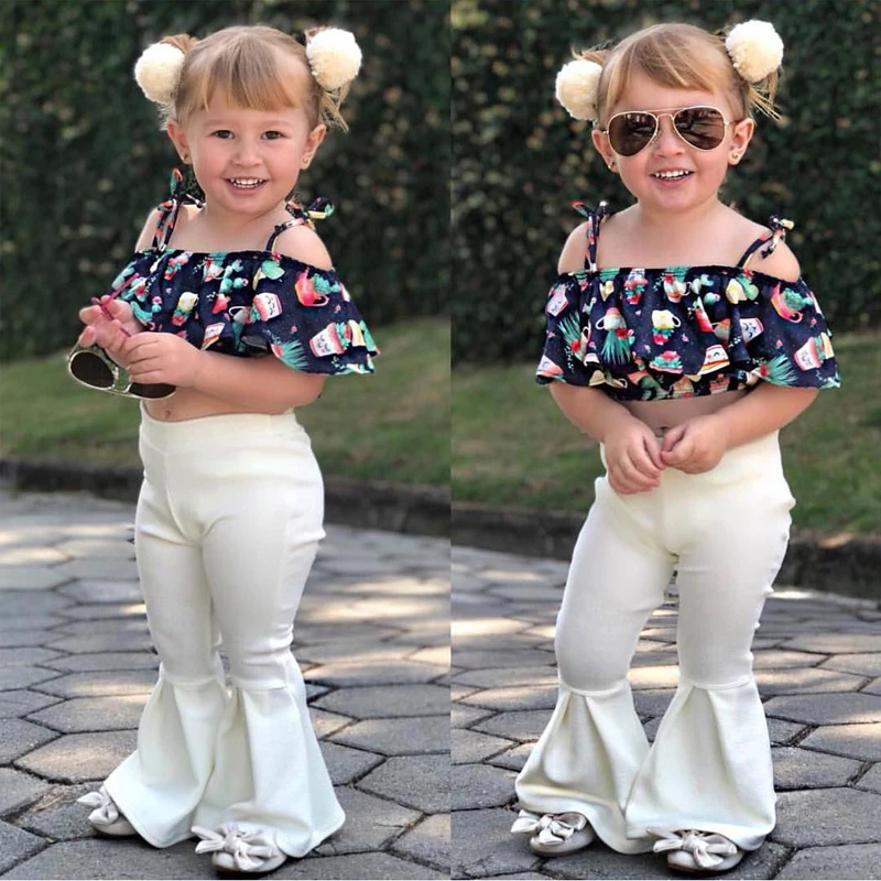 Toddler Infant Baby Kids Girls High Waist Wide Long Flared Bell Babe Bottom Pants Solid Fashion Flare Pants 2T/3T/4T/5T/6T/7T