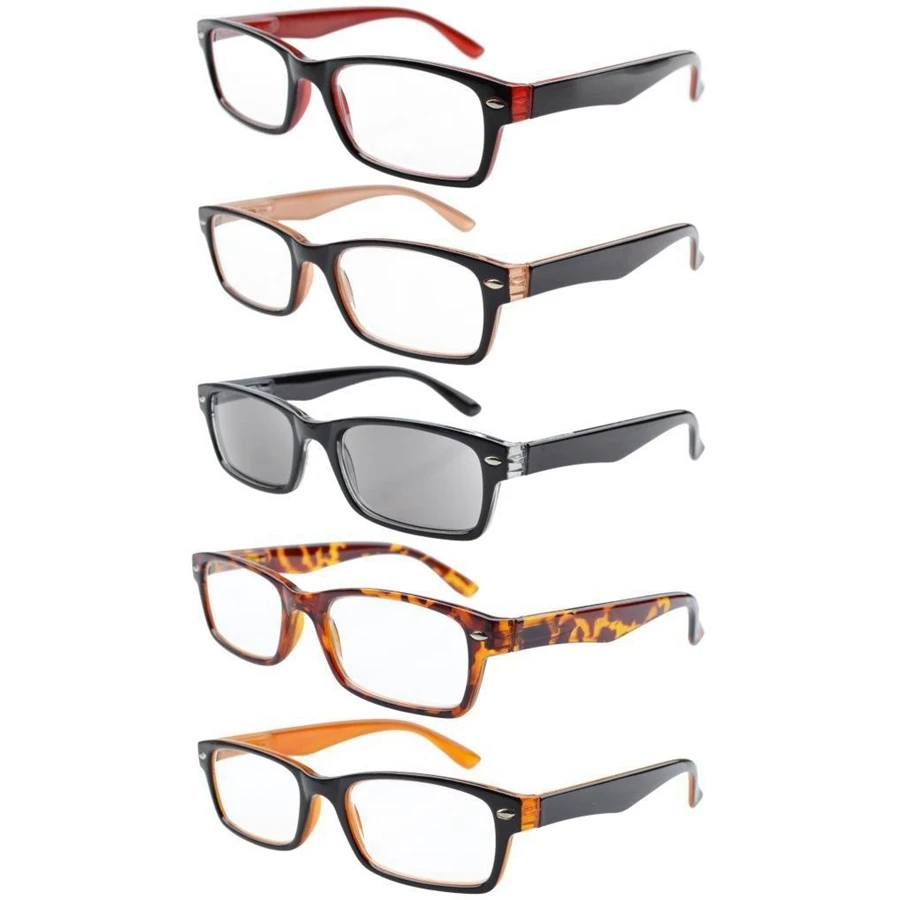 5 pcs Mix Color R055 Eyekepper 5-Pack весной петли Пластик Очки для чтения для женщин включает в себя Защита от солнца читателей+ 0.00-+ 4.00 - Цвет оправы: 5 pcs Mix Color