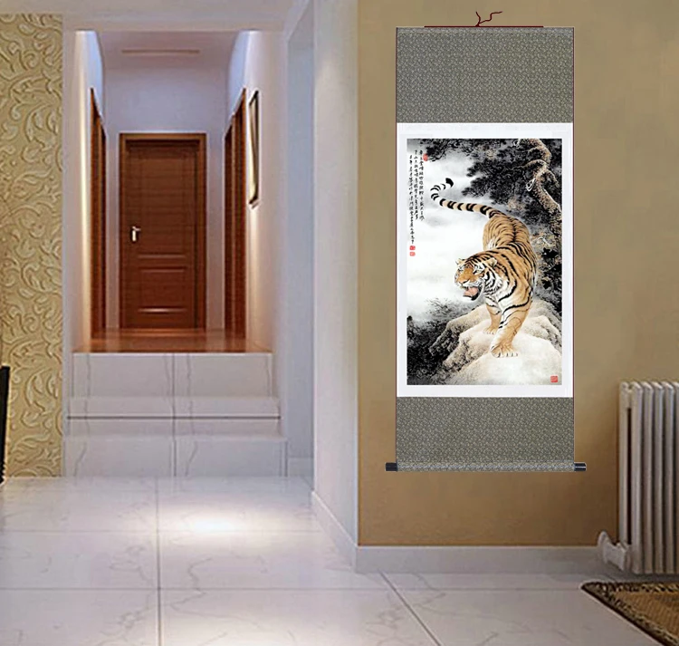 Искусственная большая Настенная картина тигр китайская живопись шелковый